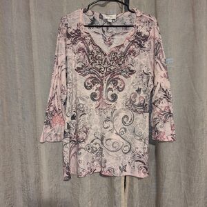 204. Style & Co. Pink and Black Patterned Top